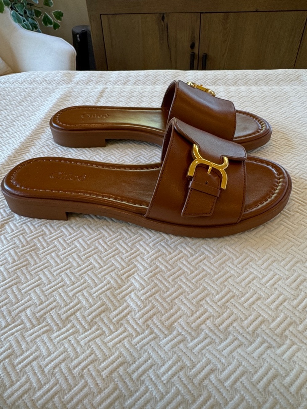Chloe Carmelo Leather Slide Sandals with Gold Buckle sz Eu 36/6 - authentic - Picture 3 of 11